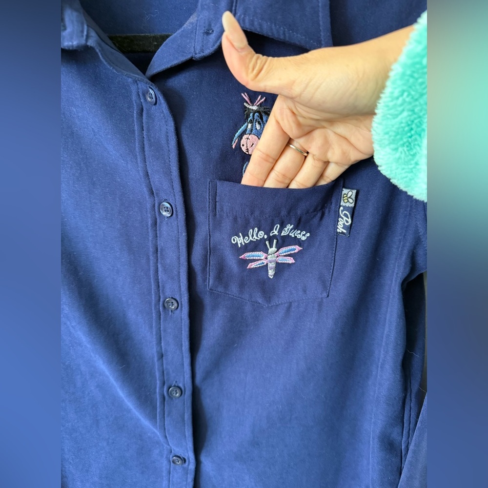 Vintage Disney Eeyore Navy Embroidered Y2K Button-Up Shirt S - Picture 6 of 11